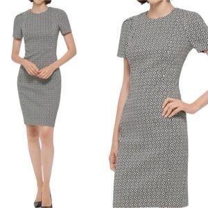NWT Calvin Klein Geometric Pattern Sheath Dress | black & white honeycomb | S 8